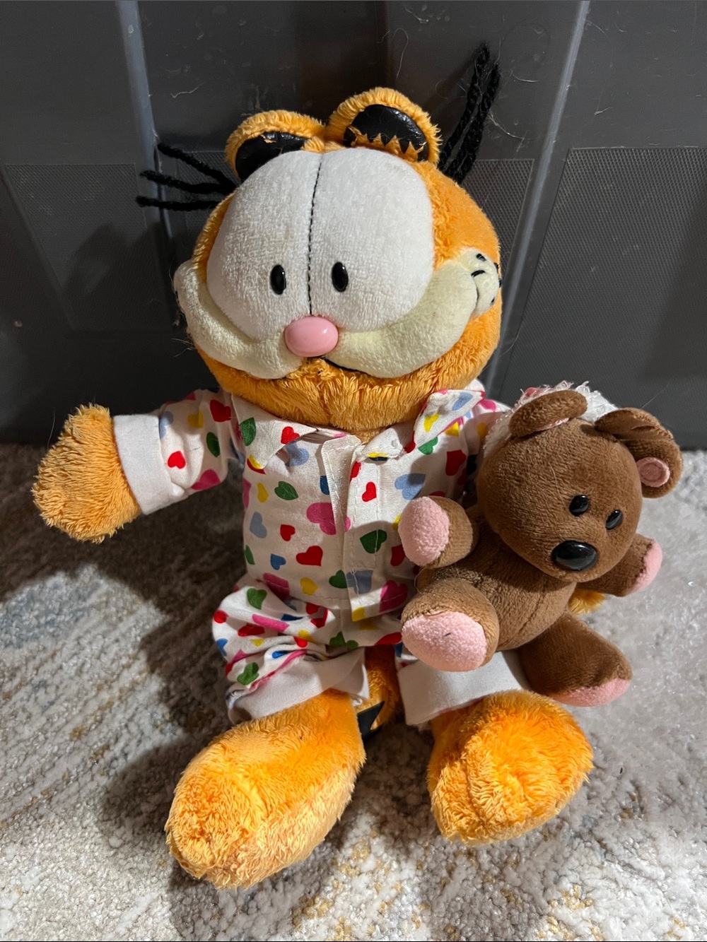 TY beanie Garfield Plush Doll in Orange Pajamas with Teddy pookie bear